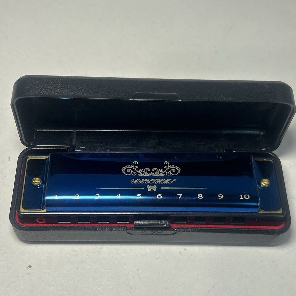 Mouth Organ Harmonica 10 Hole Blue Musical Harmonicas With Case